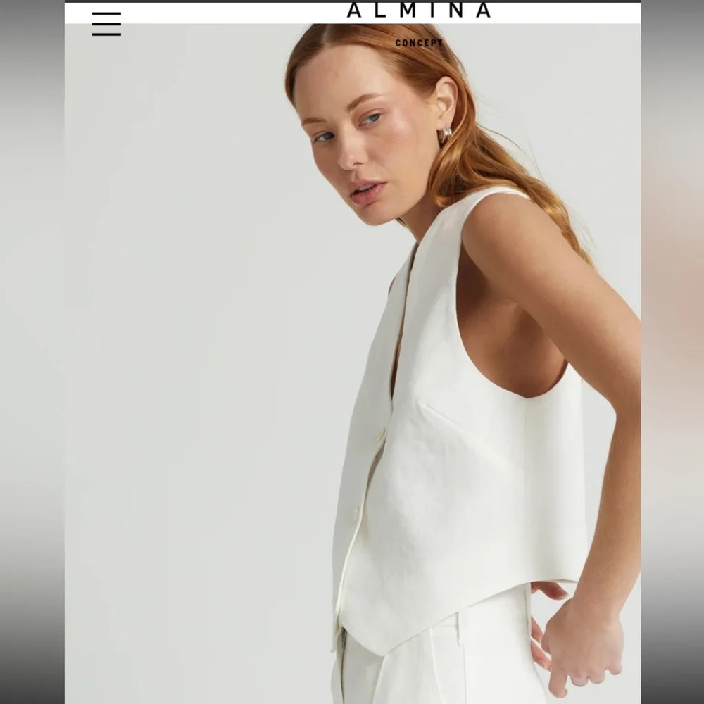 Almina Concept white linen blazer vest size small Buttondown sleeveless v-neck - Picture 7 of 10